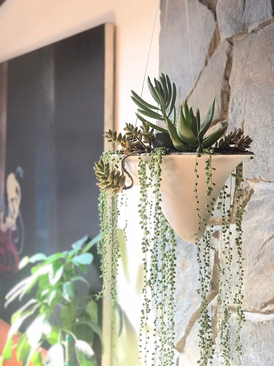 Floating Island Concrete Modern Planter - Hanging planter, long planter, home decor, office planter, gift, modern design, succulent plants