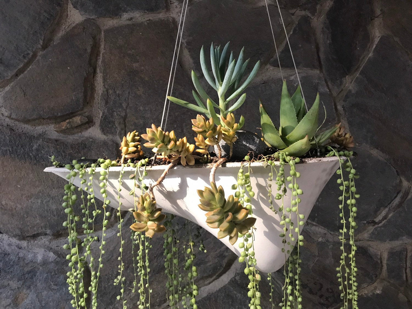 Floating Island Concrete Modern Planter - Hanging planter, long planter, home decor, office planter, gift, modern design, succulent plants