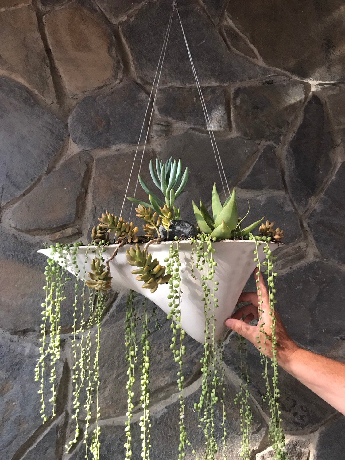 Floating Island Concrete Modern Planter - Hanging planter, long planter, home decor, office planter, gift, modern design, succulent plants