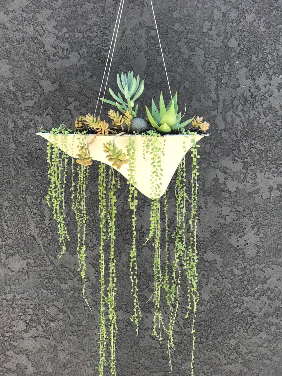 Floating Island Concrete Modern Planter - Hanging planter, long planter, home decor, office planter, gift, modern design, succulent plants