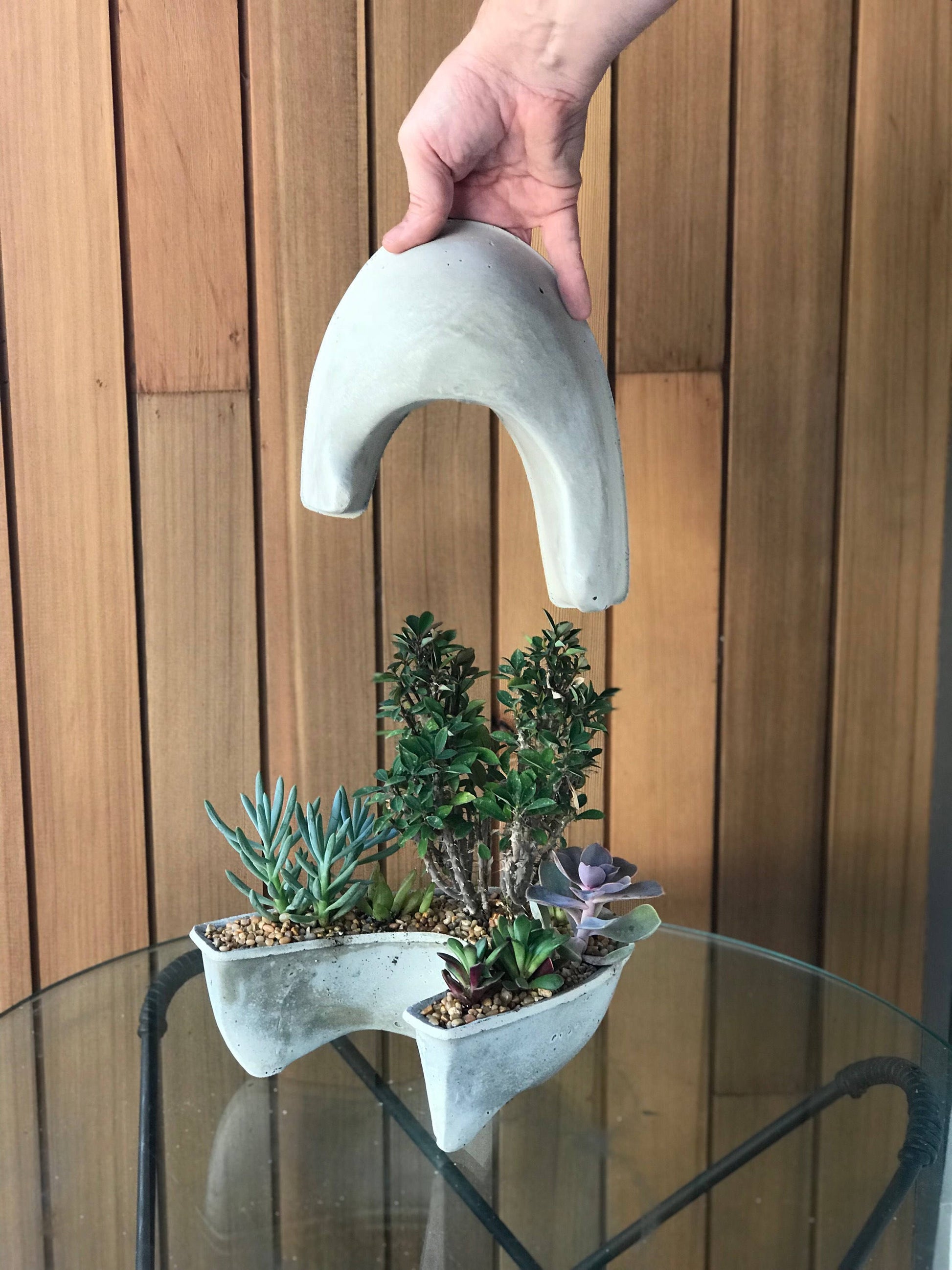 crescent succulents Crescent Moon Planter, succulent, home decor, concrete planter, moon, – Objects for Plant Display